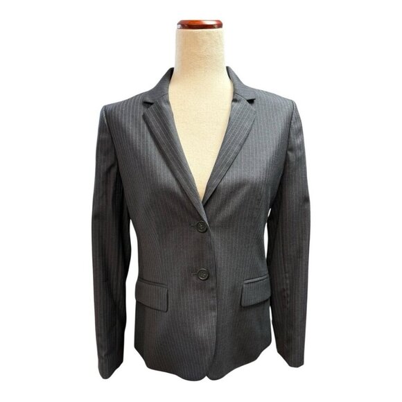 J Crew 1035 Super 120s Wool 2 Button Jacket~Sz 8 PETITE~Charcoal Gray Pinstripe - Picture 1 of 11